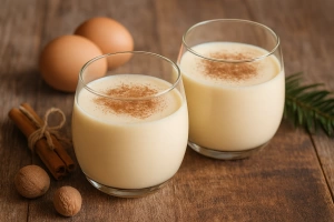 delicioso cóctel peruano leche de monja en dos copas de cristal