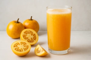 Refresco de cocona servido en vaso cristalino y refrescante