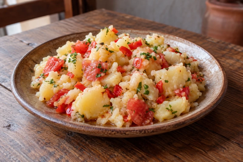 Plato de escribano arequipeño sobre mesa rústica